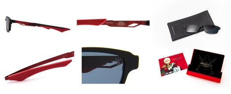 「OWNDAYS SNAP シャア専用モデル」の各パーツと付属品。