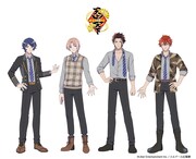 天上天下。左から杜若葵（CV：木村良平）、朴木十夜（CV：峰岸佳）、竜胆椿（CV：小野友樹）、斑尾巽（CV：斉藤壮馬）。