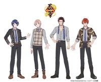 天上天下。左から杜若葵（CV：木村良平）、朴木十夜（CV：峰岸佳）、竜胆椿（CV：小野友樹）、斑尾巽（CV：斉藤壮馬）。