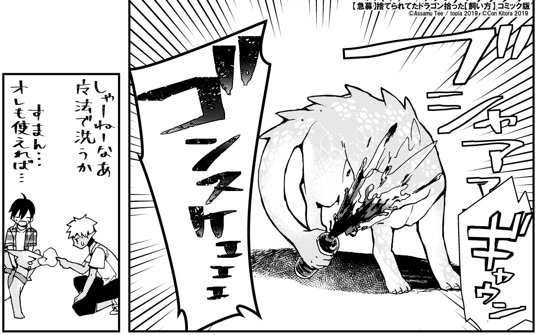 「【急募】捨てられてたドラゴン拾った【飼い方】～ドラゴンと猫のいる日常～」1巻より。