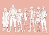 大柿ロクロウによる「アクダマドライブ」キャラクターのラフイラスト。