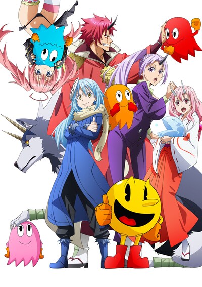 「転生したらスライムだった件」と「パックマン」のコラボイラスト。