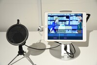 アフレコ体験アプリ。アプリはすべてこの企画展のために制作されたものだ。