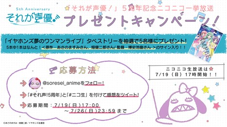 TVアニメ「それが声優！」一挙放送に併せて展開されるプレゼントキャンペーン。