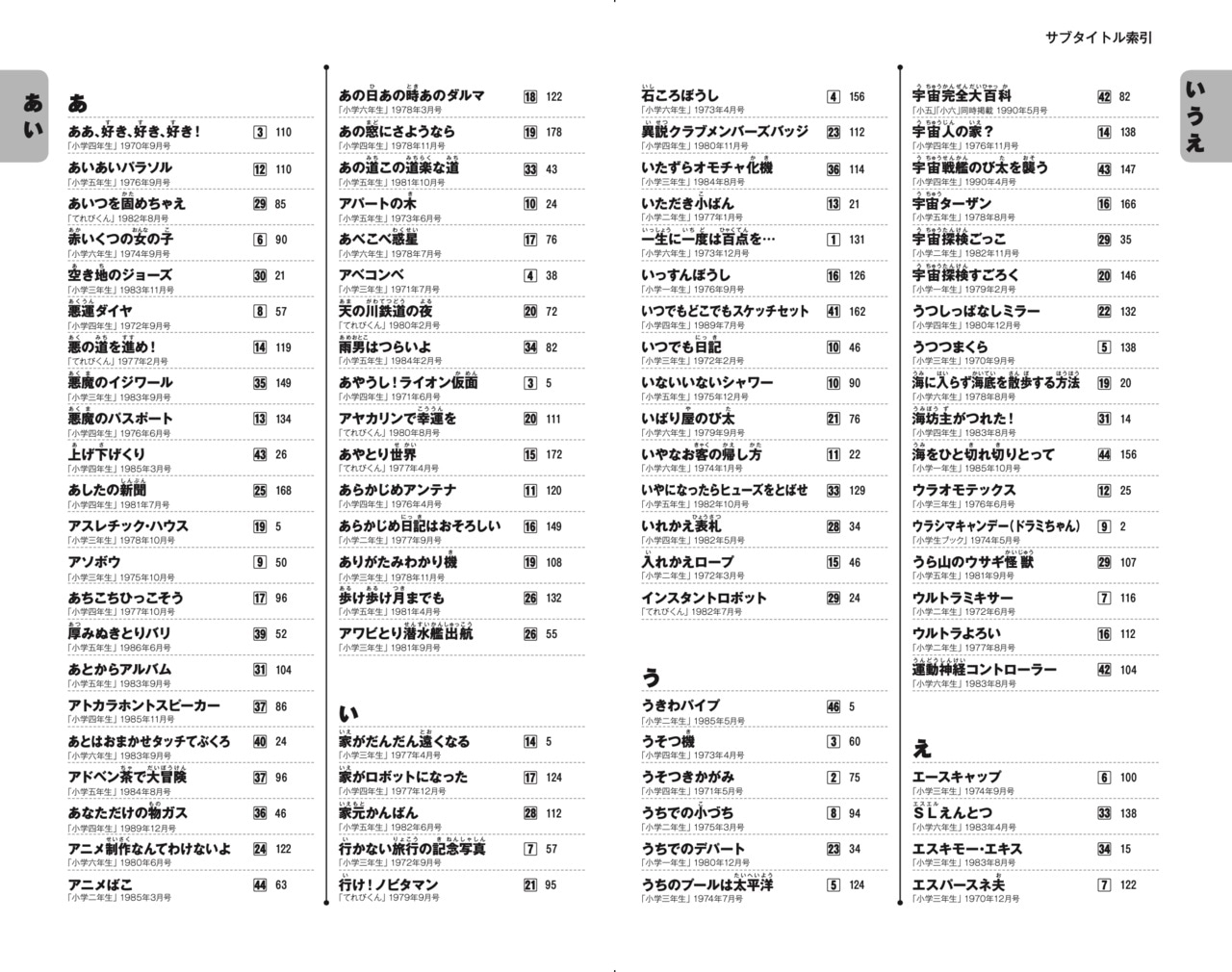 「引くえもん」の「サブタイトル索引」より。