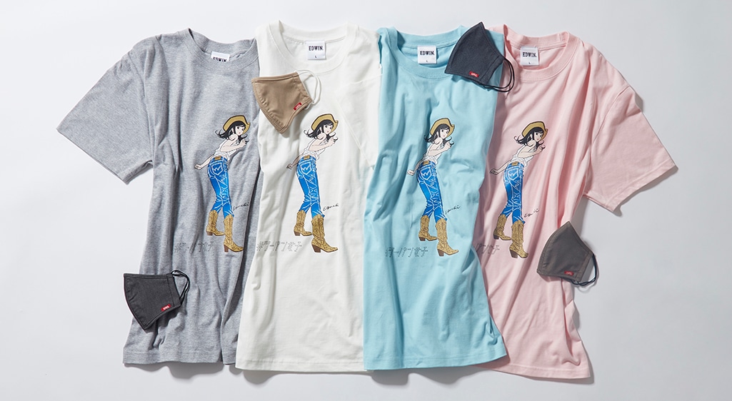 「ジーパン女子×江口寿史 Tシャツ 接触冷感マスク付き」