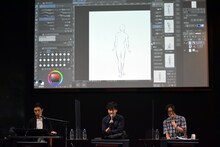 岩井勇気によるライブドローイングの様子。