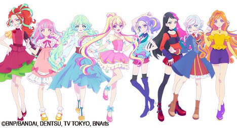 「アイカツプラネット！」のアバター。左からローズ、アン、キューピット、ハナ、ルリ、ビート、シオリ、サラ。