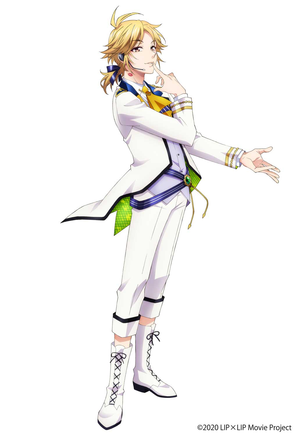 アニメスタイル人物画 金髪キャラクター 愛蔵（CV：島崎信長）。1つ結びにした金髪がトレードマークの中学3年生