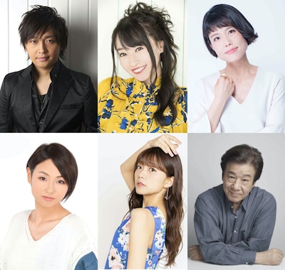 アニメ「ドラゴンズドグマ」日本語吹き替え版のキャスト。上段左から中村悠一、水樹奈々、沢城みゆき。下段左から三瓶由布子、三森すずこ、菅生隆之。