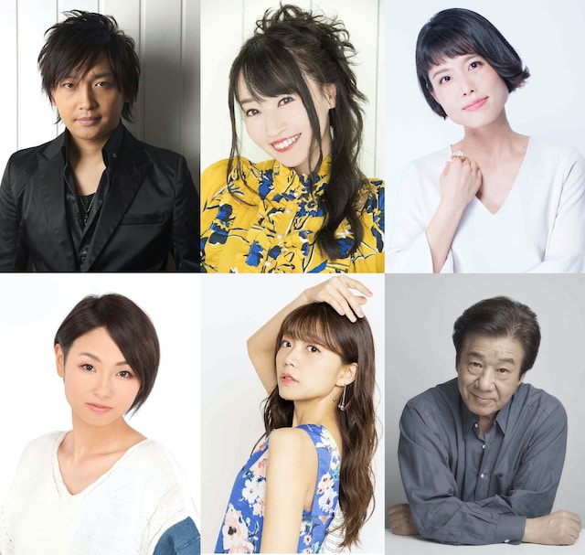 アニメ「ドラゴンズドグマ」日本語吹き替え版のキャスト。上段左から中村悠一、水樹奈々、沢城みゆき。下段左から三瓶由布子、三森すずこ、菅生隆之。