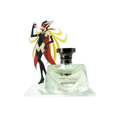 「ドロンジョ オードパルファム マニフィーク」と、ノベルティとして付属する香水スタンド。