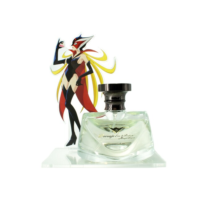 「ドロンジョ オードパルファム マニフィーク」と、ノベルティとして付属する香水スタンド。