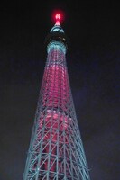 炎色に点灯した東京スカイツリー。