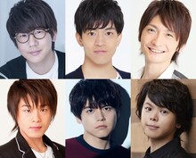 新6つ子のキャスト。左上から時計回りに花江夏樹、石川界人、島崎信長、村瀬歩、内田雄馬、松岡禎丞。