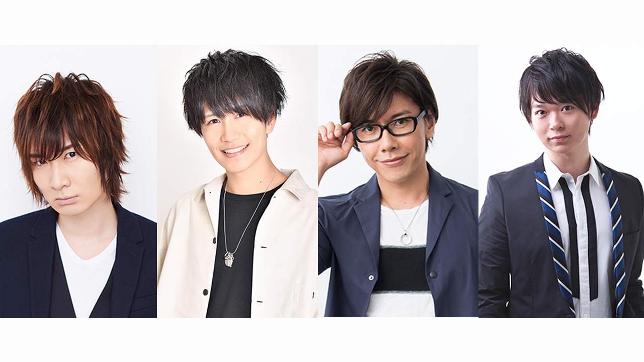 アニメ「WAVE!!～サーフィンやっぺ!!～」第3章の舞台挨拶に登壇するキャスト。左から、陽岡マサキ役の前野智昭、秋月ショウ役の小笠原仁、厳名コウスケ役の佐藤拓也、木戸ナオヤ役の土岐隼一。
