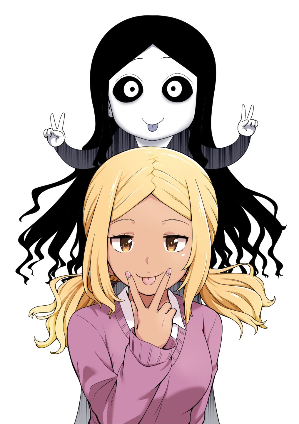 「ギャルの背後に霊がいる」イラスト