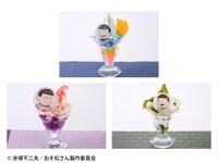 上段が「ちょっとスカしてみたパフェ」、下段左から「猫と一緒に食べたいジェリーパフェ」「一番まとも??な宇治抹茶ケーキパフェ」。