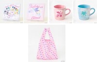 左上から時計回りにキャンバスアート、マグカップ、 エコバッグ。