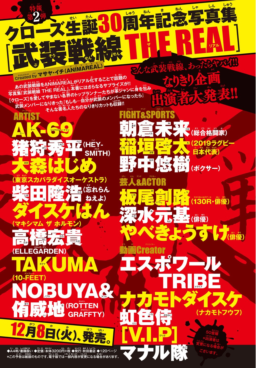 「クローズ生誕30周年記念写真集 武装戦線 THE REAL」に参加している著名人のリスト。