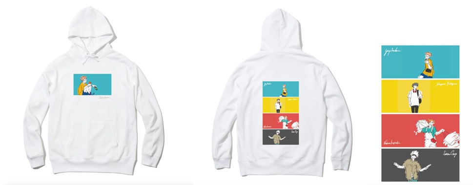 「呪術廻戦 x ZOZOTOWN 4人Ver ED パーカー」 。価格は税込9350円。カラーはホワイト、ブラックがラインナップされた。「EDパーカー」は、虎杖悠仁、伏黒恵、釘崎野薔薇、五条悟ver.も展開される。