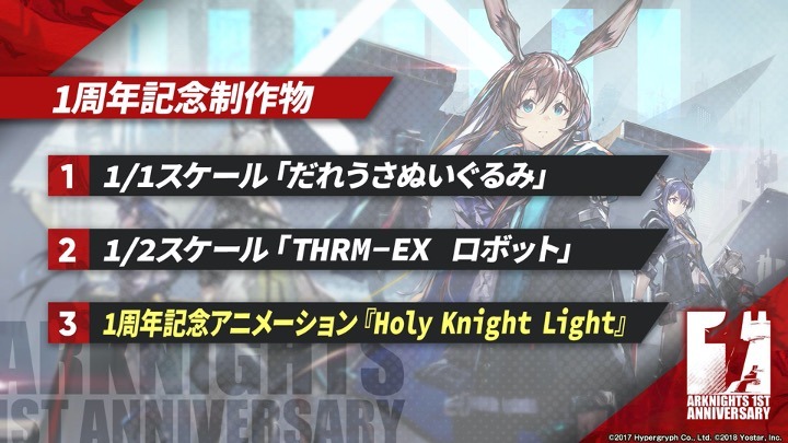 「アークナイツ1周年記念公式生放送」のスライド。