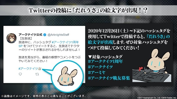 「アークナイツ1周年記念公式生放送」のスライド。