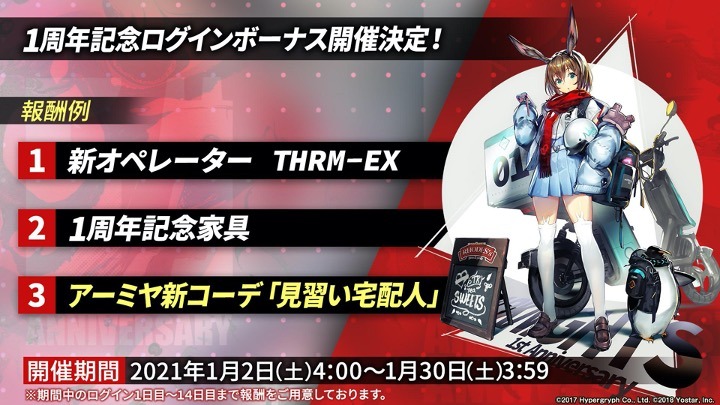 「アークナイツ1周年記念公式生放送」のスライド。