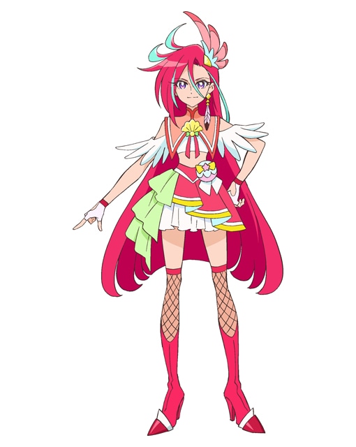 キュアフラミンゴ。チャームポイントは“ヘアー”。名乗りは「はためく翼！キュアフラミンゴ！」