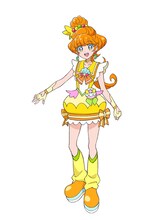 キュアパパイア（CV：石川由依）。チャームポイントは“アイズ”。名乗りは「ひらめく果実（フルーツ）！キュアパパイア！」