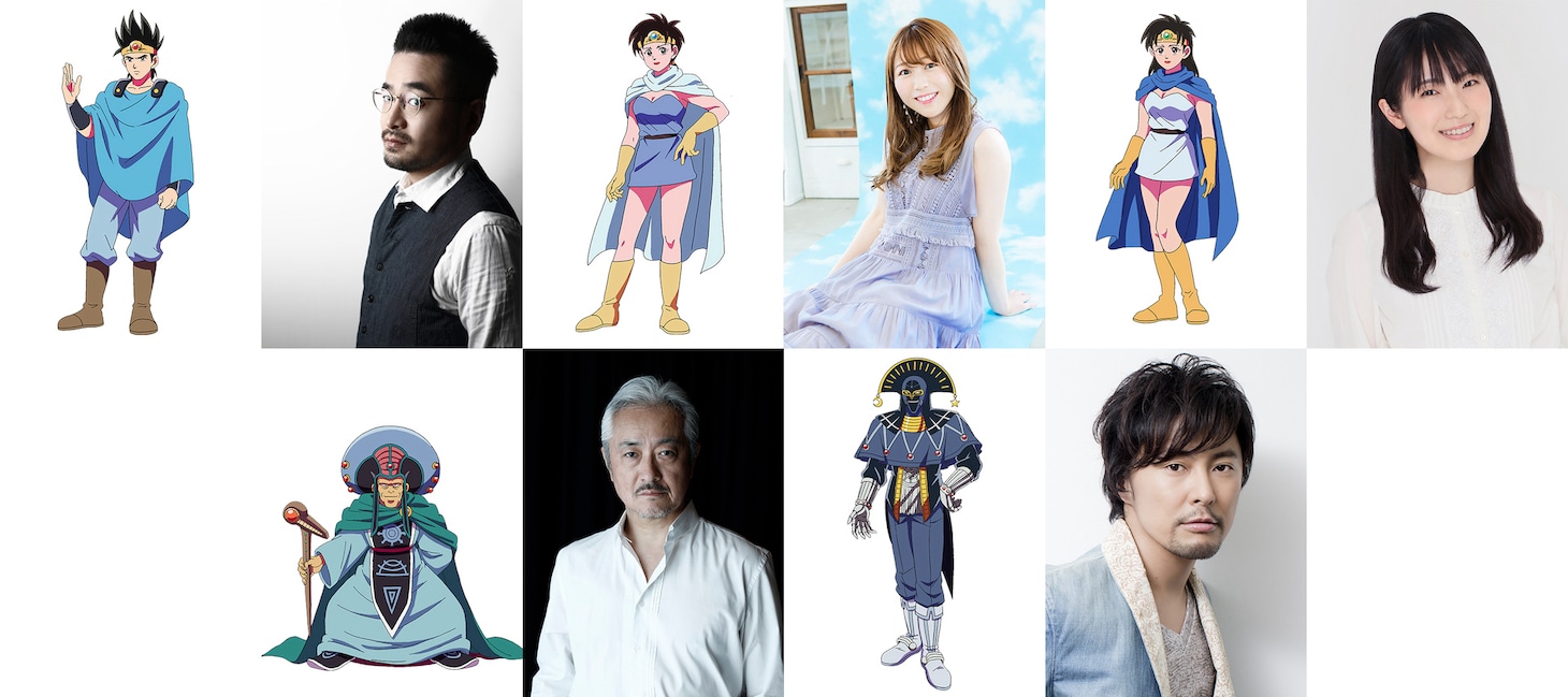 上段左からアポロのビジュアル、阪口周平、マリンのビジュアル、安野希世乃、エイミのビジュアル、石川由依。下段左からマトリフのビジュアル、山路和弘、キルバーンのビジュアル、吉野裕行。