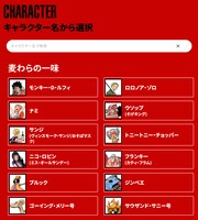 「第1回 ONE PIECEキャラクター世界人気投票 WT100」の投票画面。