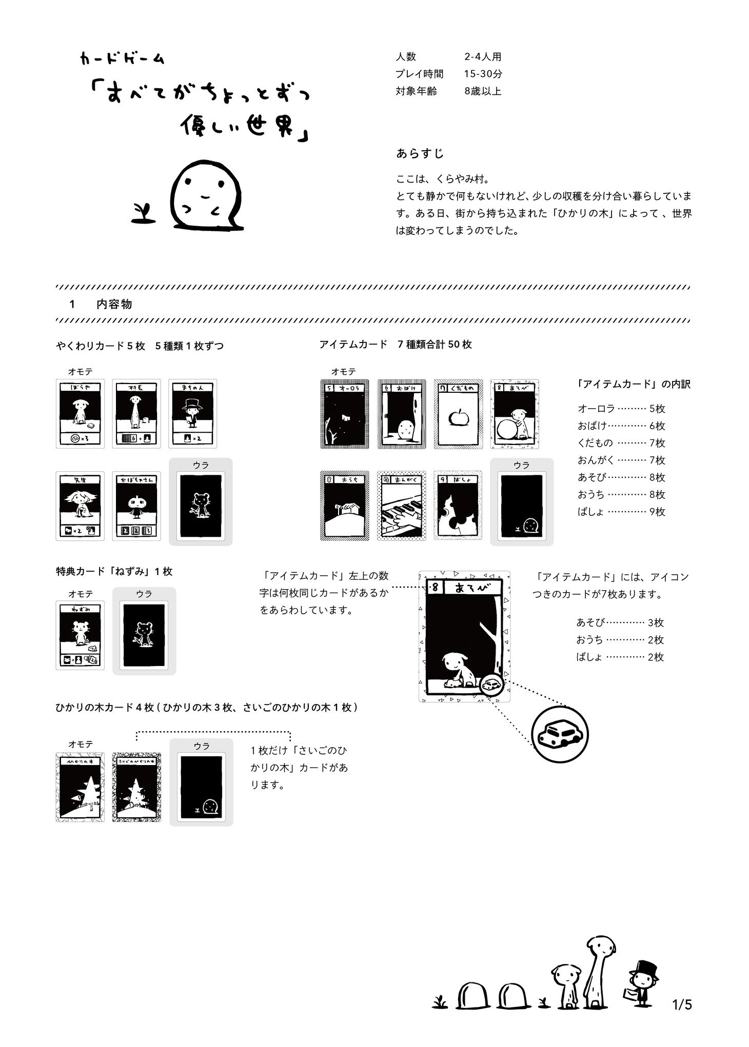 カードゲーム「すべてがちょっとずつ優しい世界」のルール説明。