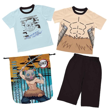 「鬼滅の刃 巾着入り2TOPSパジャマセット」嘴平伊之助