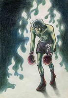 「あしたのジョー」の版画「燃える闘志（力石）」。 (c)高森朝雄・ちばてつや／講談社