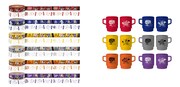 左からマスキングテープ（全6種）、マグカップ（全6種）。