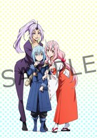 A-on STOREで第1巻早期予約購入特典として用意される「描き下ろしB2ポスター（リムル、シュナ、シオン）」の絵柄。