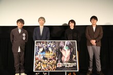 左からMCの川本成、跡部景吾役の諏訪部順一、幸村精市役の永井幸子、川口敬一郎監督。