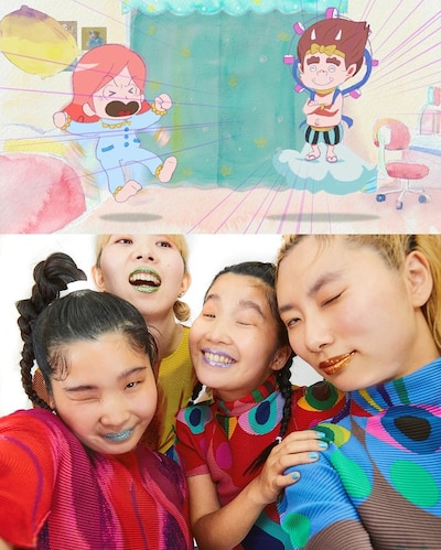 上段左から和氣あず未演じる岡倉てんこりん、小西克幸演じる雷神。下段はCHAI。 (c)いわきりなおと/CWF