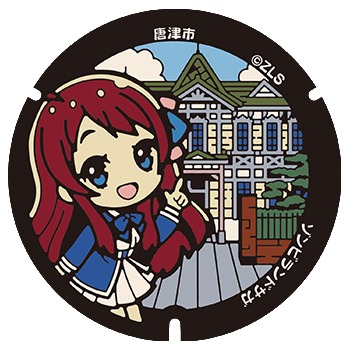 唐津市に設置される源さくらのマンホール。