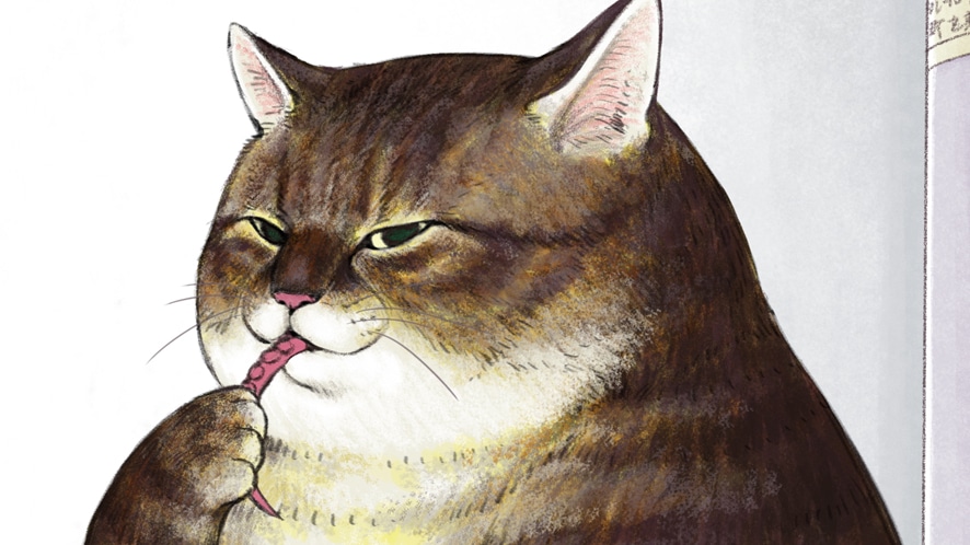 自由気ままなしゃべる猫・つしま（CV：大塚明夫）。(c)おぷうのきょうだい・小学館/ 俺、つしま製作委員会2021