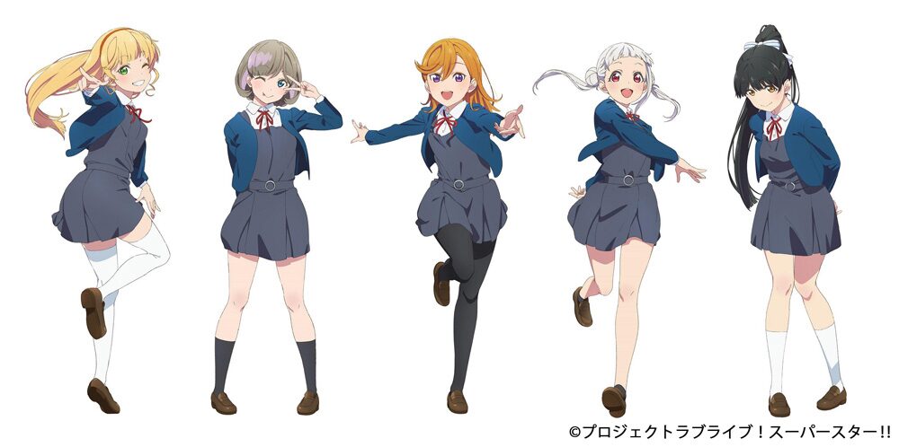 ラブライブ！スーパースター!!」のキャラクター。左から平安名すみれ ラブライブ！スーパースタ!! もちどる かのん可可千砂都すみれ恋