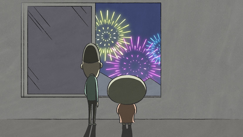 アニメ「大家さんと僕」第14話「花火」より。