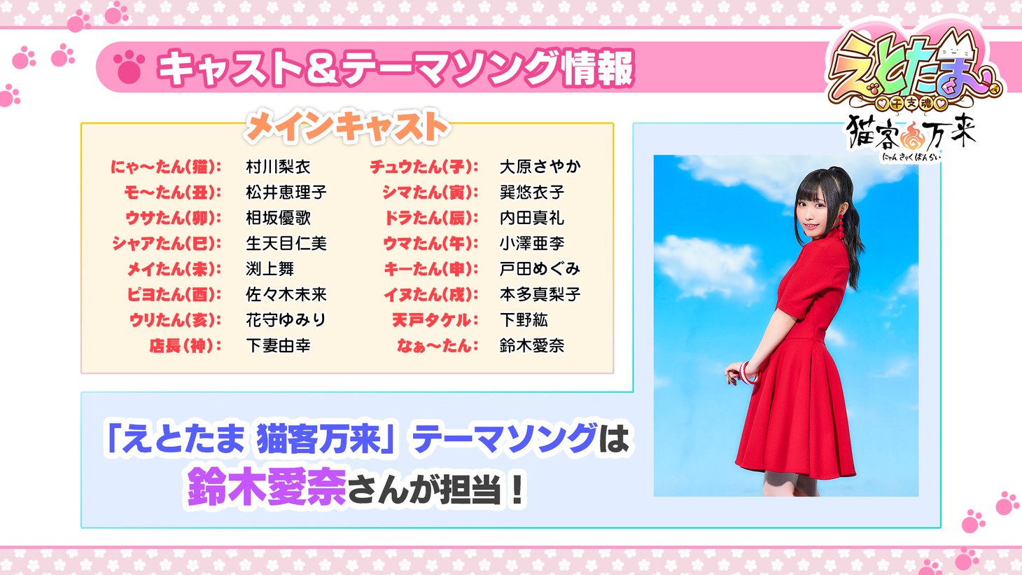 アニメ「えとたま～猫客万来～」キャストとテーマソング情報