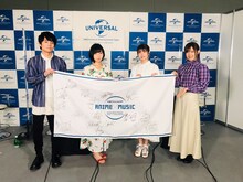 左から向井直也役の榎木淳弥、佐木咲役の佐倉綾音、星崎理香役の竹達彩奈、桐生紫乃役の高橋李依。