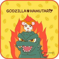 「ゴジラ」と「ハム太郎」のコラボによるミニタオル。