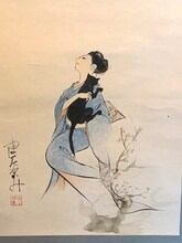 山下和美による複製掛軸「黒猫」。