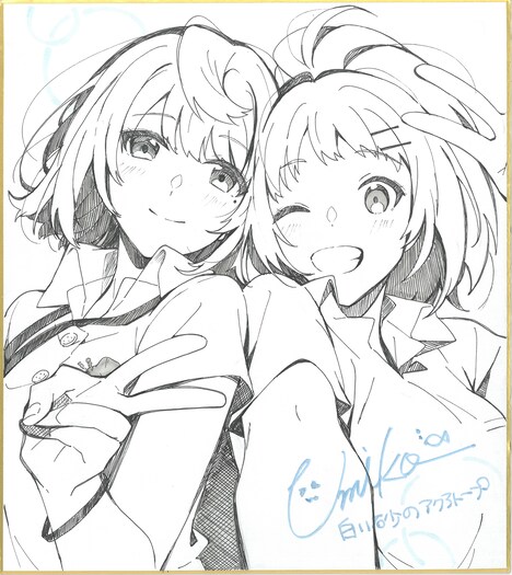 U35によるイラスト色紙。左が久高夏凛、右が照屋月美。(c)project ティンガーラ