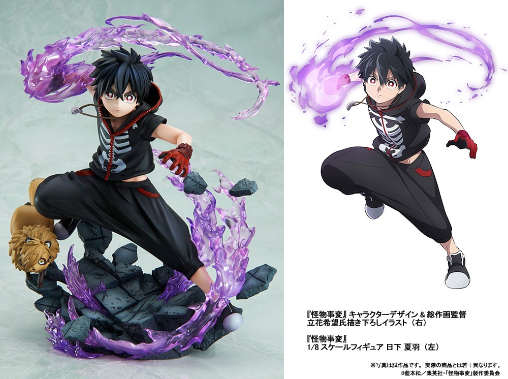 「1/8スケールフィギュア 日下 夏羽」と、もとになった描き下ろしイラスト。