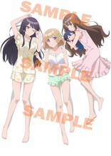 Blu-ray第1巻の限定版の特典「アニメ描き下ろし黒羽＆白草＆真理愛の添い寝シーツ」用のイラスト。(c)2021 二丸修一/KADOKAWA/おさまけ製作委員会